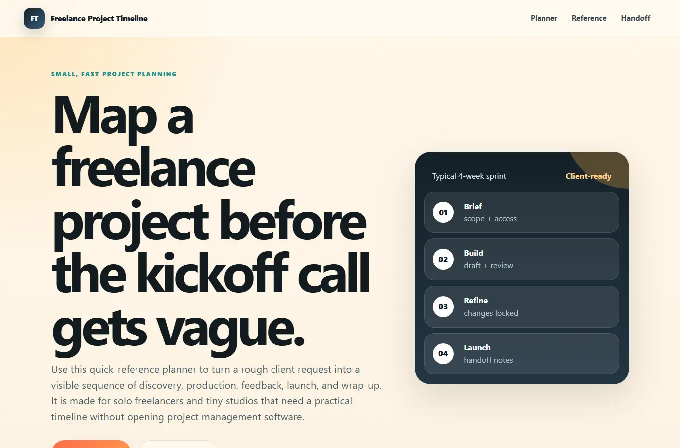 Screenshot of Freelance Project Timeline interface showing the project page in use